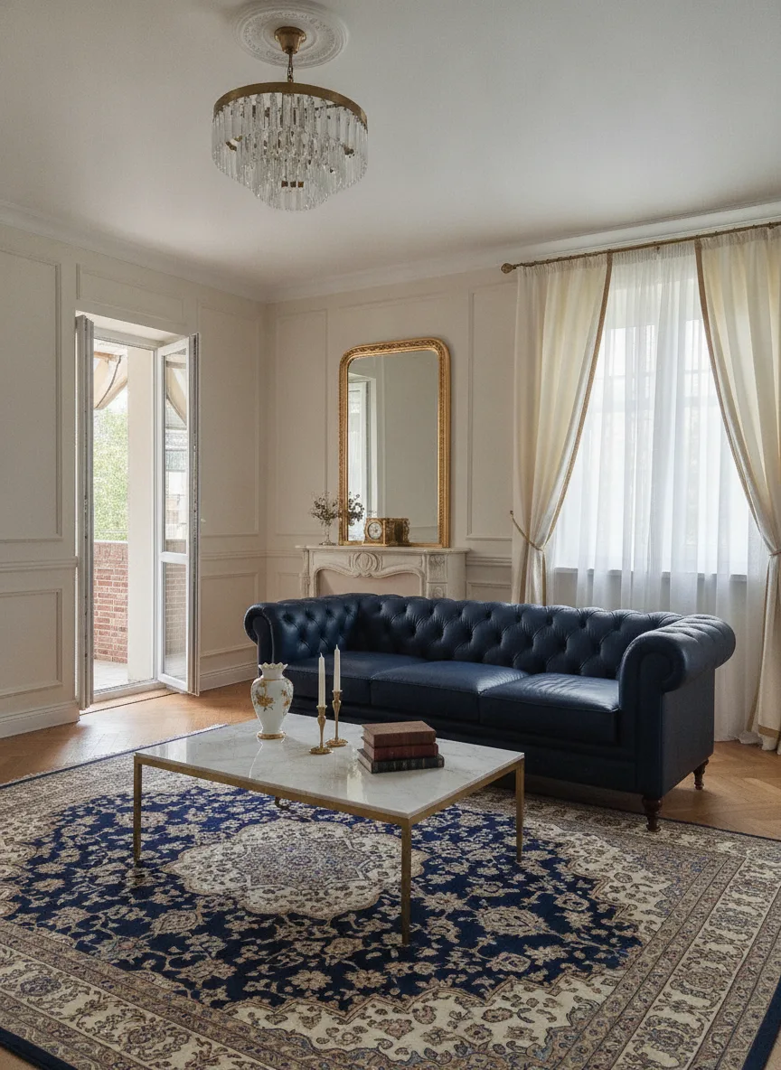 AI-дизайн гостиной в стиле Классика, пример 85. Дизайн гостиной — Классика, пример 85, создан в приложении U-Deco